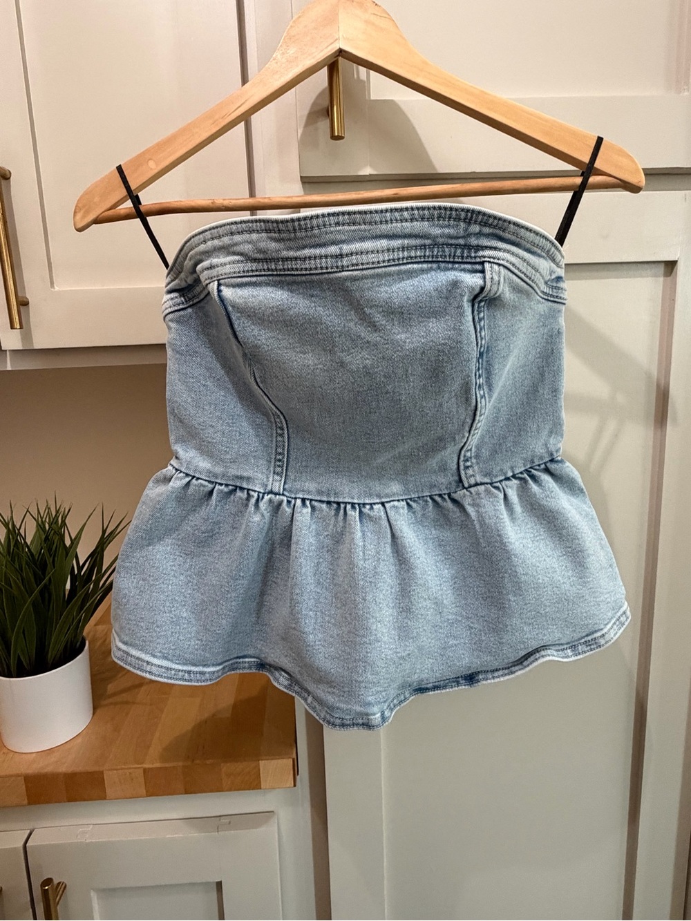 Divided Light Blue Denim Strapless Peplum Top